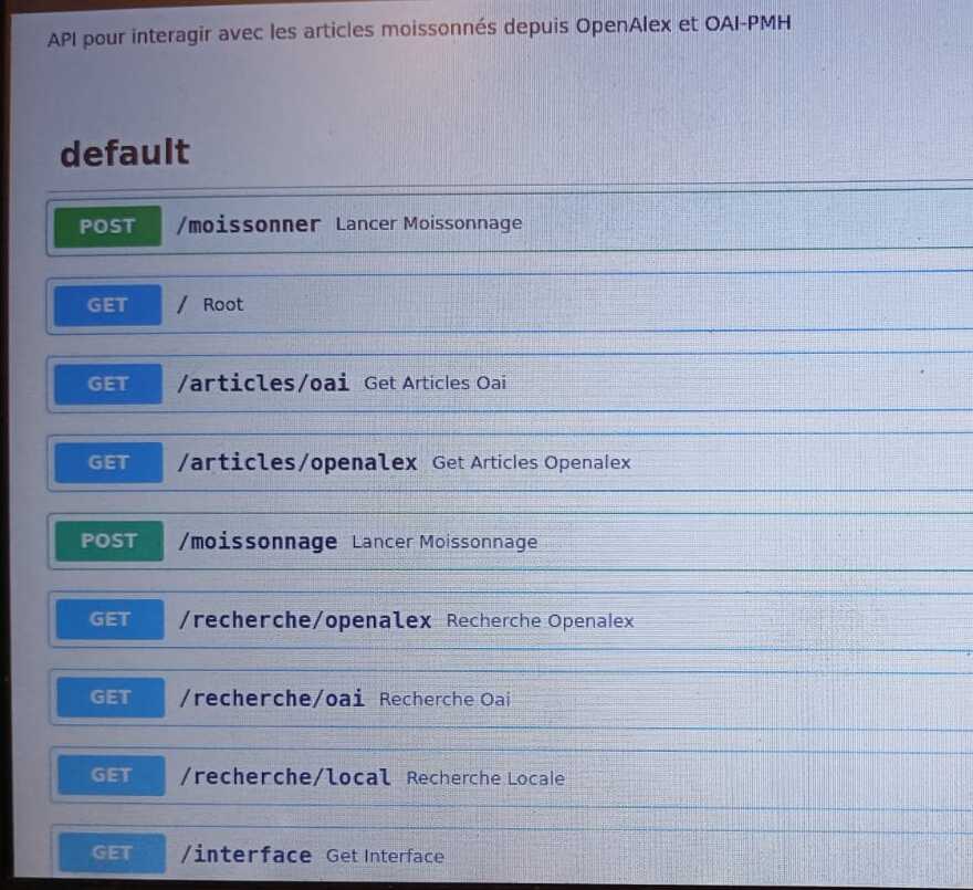 Swagger FastAPI du projet OAI-PMH